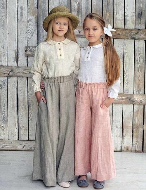 Custom Girls' Soft Breathable Wide-Leg Linen Pants  Manufacturer | Linenwind