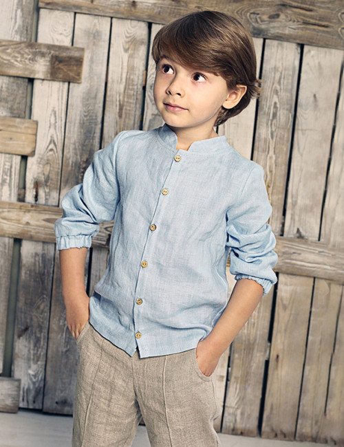 Custom Kids' Stand Collar Linen Shirt Manufacturer | Linenwind