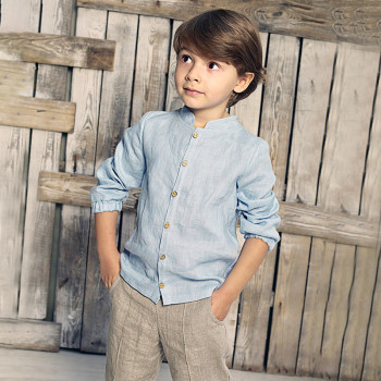 Custom Kids' Stand Collar Linen Shirt Manufacturer | Linenwind