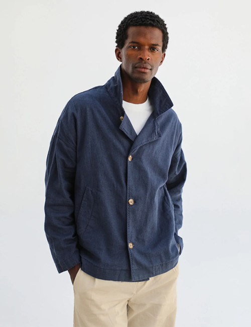 Custom Men's Navy Blue Casual Linen Overshirt Manufacturer | Linenwind