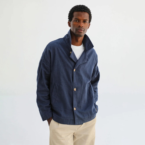 Custom Men's Navy Blue Casual Linen Overshirt Manufacturer | Linenwind