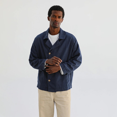 Custom Men's Navy Blue Casual Linen Overshirt Manufacturer | Linenwind