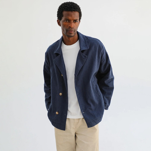Custom Men's Navy Blue Casual Linen Overshirt Manufacturer | Linenwind