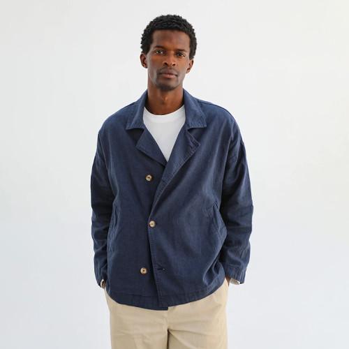 Custom Men's Navy Blue Casual Linen Overshirt Manufacturer | Linenwind