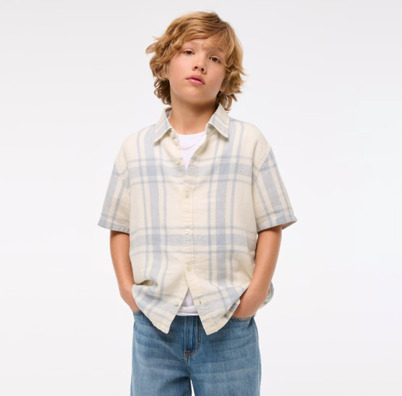 Custom Boys’Casual Short Sleeve Linen Plaid Shirt Manufacturer | Linenwind