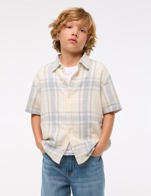 Custom Boys’Casual Short Sleeve Linen Plaid Shirt Manufacturer | Linenwind