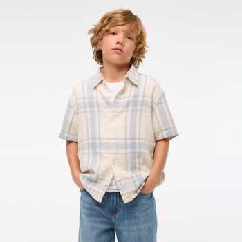Custom Boys’Casual Short Sleeve Linen Plaid Shirt Manufacturer | Linenwind