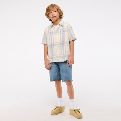 Custom Boys’Casual Short Sleeve Linen Plaid Shirt Manufacturer | Linenwind