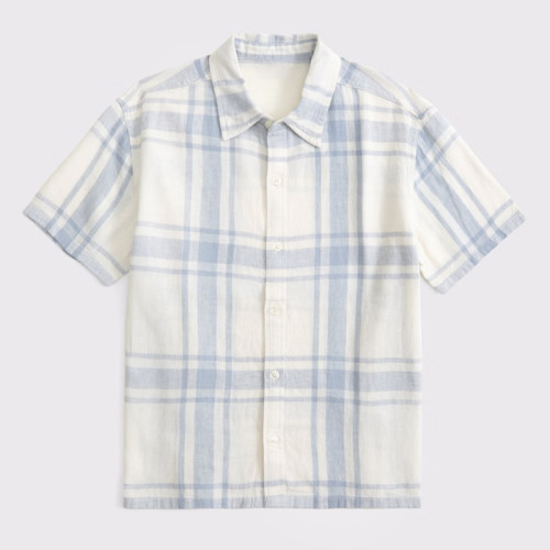Custom Boys’Casual Short Sleeve Linen Plaid Shirt Manufacturer | Linenwind