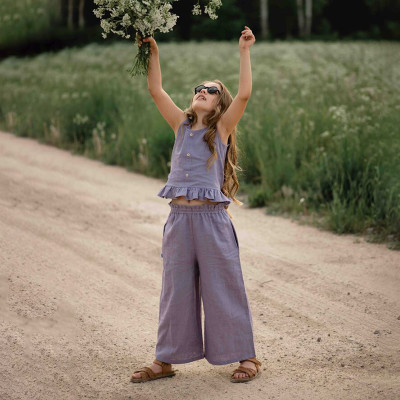 Custom Girls' Elastic Waist Linen Wide Leg Pants  Manufacturer | Linenwind