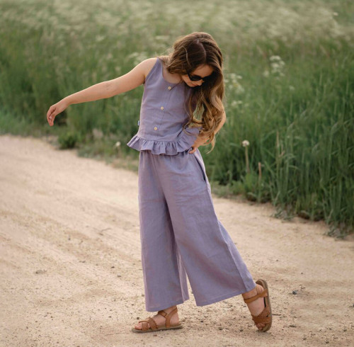 Custom Girls' Elastic Waist Linen Wide Leg Pants  Manufacturer | Linenwind