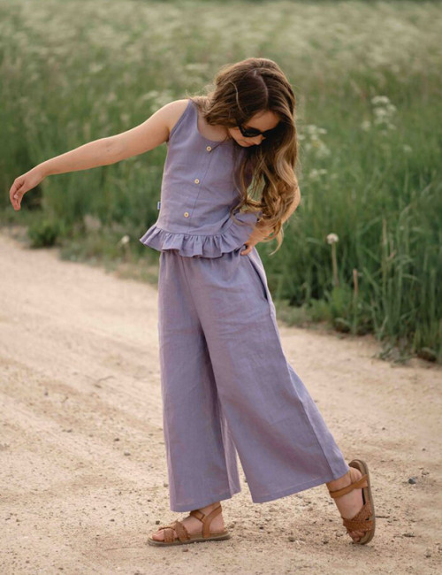 Custom Girls' Elastic Waist Linen Wide Leg Pants  Manufacturer | Linenwind