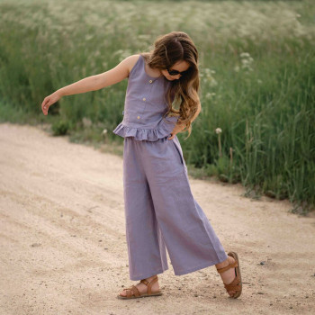 Custom Girls' Elastic Waist Linen Wide Leg Pants  Manufacturer | Linenwind