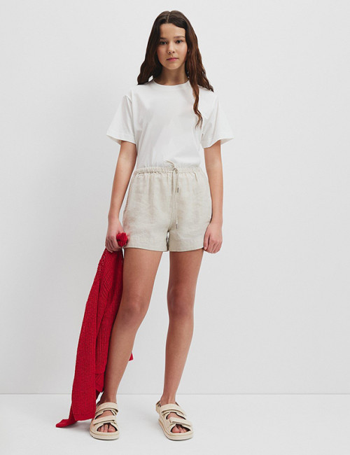 Custom Girls' Natural White Linen Drawstring Shorts Manufacturer | Linenwind