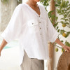 Custom Women's White Casual Vacation Linen V-Neck blouse Manufacturer | Linenwind