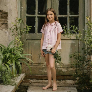 Custom Girls’Pink Short Sleeve Linen Shirt Manufacturer | Linenwind