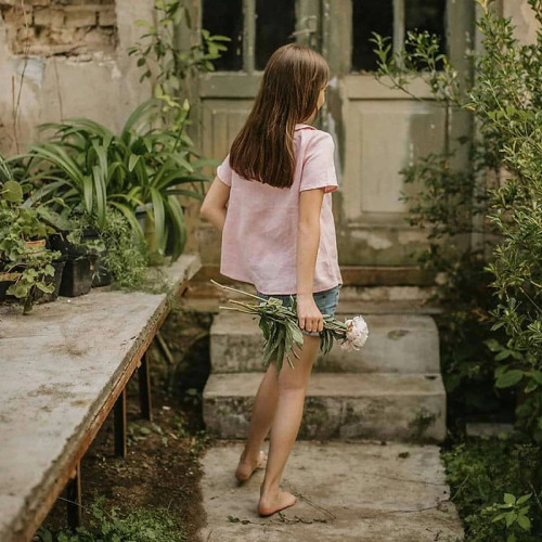 Custom Girls’Pink Short Sleeve Linen Shirt Manufacturer | Linenwind