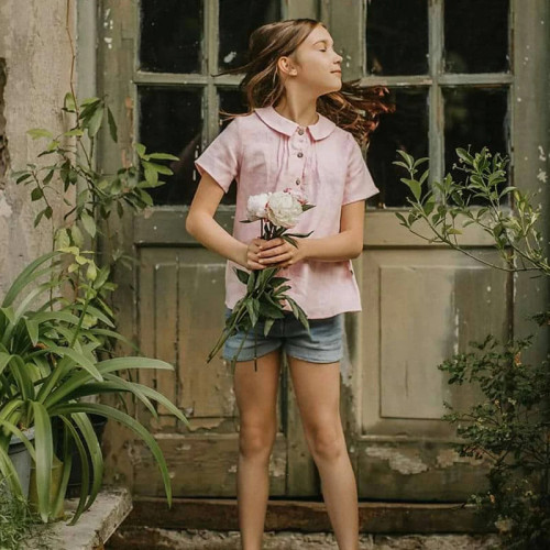 Custom Girls’Pink Short Sleeve Linen Shirt Manufacturer | Linenwind