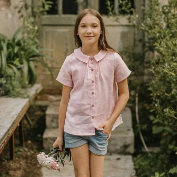 Custom Girls’Pink Short Sleeve Linen Shirt Manufacturer | Linenwind