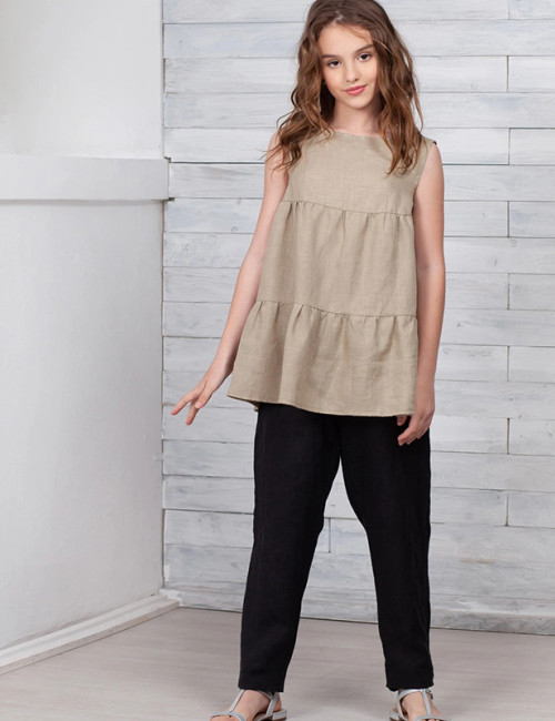 Custom Girls Sleeveless Tiered Ruffle Linen Top Manufacturer | Linenwind