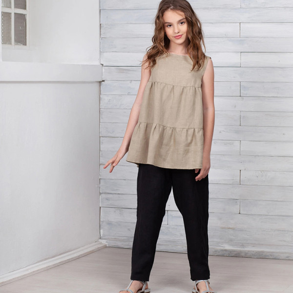 Custom Girls Sleeveless Tiered Ruffle Linen Top Manufacturer | Linenwind