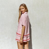 Custom Women’s Sun Embroidery Linen Short Sleeve Shirt Manufacturer | Linenwind