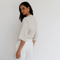 Custom Women’s Tie-Front Short Sleeve Linen Blouse Manufacturer | Linenwind