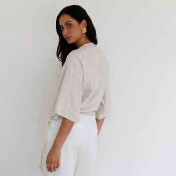 Custom Women’s Tie-Front Short Sleeve Linen Blouse Manufacturer | Linenwind