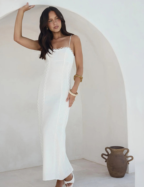 Custom Women’s White Linen Maxi Dress with Side Slit Manufacturer | Linenwind