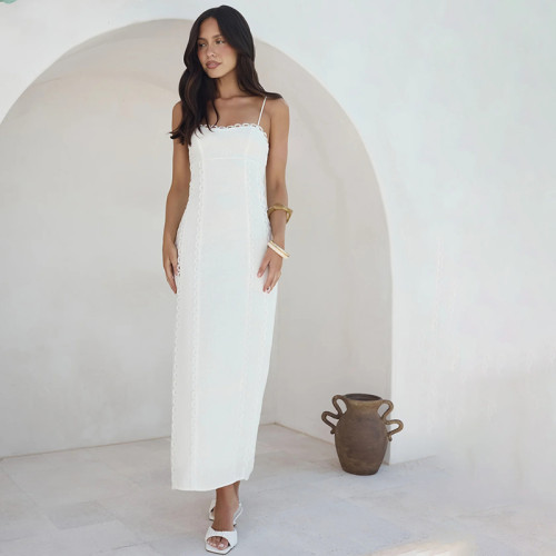 Custom Women’s White Linen Maxi Dress with Side Slit Manufacturer | Linenwind
