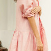 Custom Women Pink Long-Sleeve Collared Linen Mini Shirt Dress Manufacturer