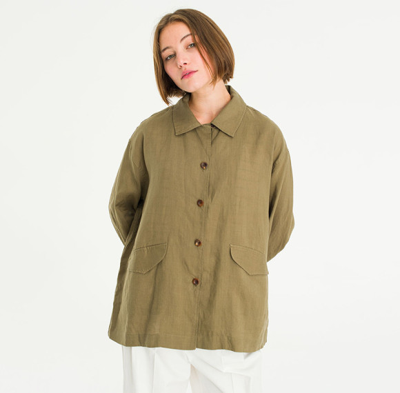 Custom Women Khaki Oversized Linen Shirt Style Jacket Manufacturer