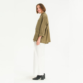Custom Women Khaki Oversized Linen Shirt Style Jacket Manufacturer