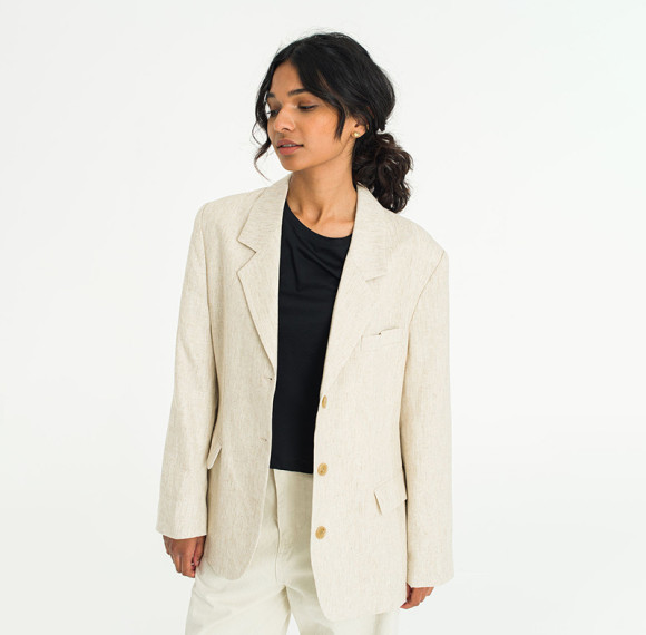 Custom Women Beige Breathable Linen Blazer Manufacturer