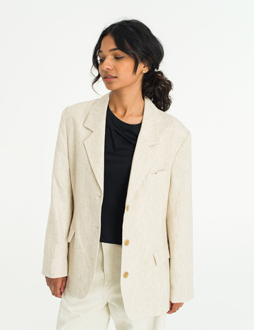 Custom Women Beige Breathable Linen Blazer Manufacturer