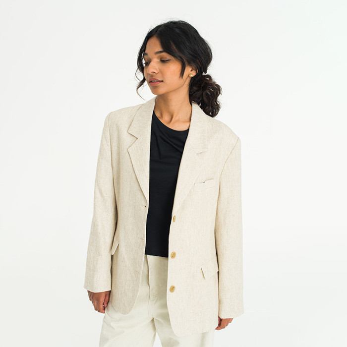 Custom Women Beige Breathable Linen Blazer Manufacturer