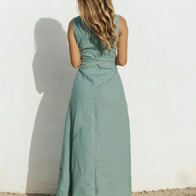 Custom Women Sleeveless Linen Tie Strap Maxi Dress Manufacturer