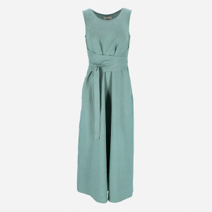 In-Stock Discount Mint Green Linen Maxi Dress with Waist Tie