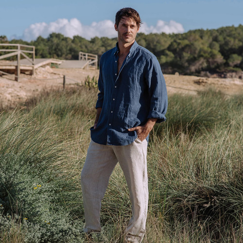 Custom Classic Casual Men Linen Long Sleeve Shirt Manufacturer