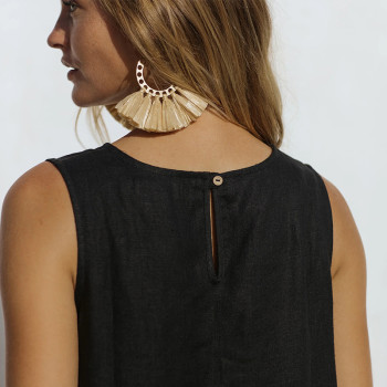 Factory Custom Women Black Sleeveless Linen Midi Dress Manufacturer