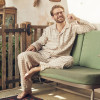 Factory Custom Men Beige Plaid Linen Pajama Set Manufacturer