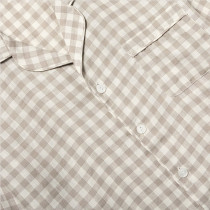 Factory Custom Men Beige Plaid Linen Pajama Set Manufacturer