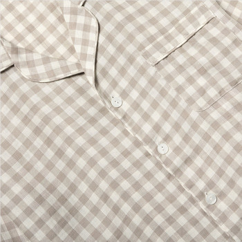 Factory Custom Men Beige Plaid Linen Pajama Set Manufacturer