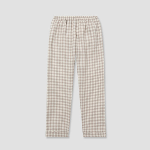 Factory Custom Men Beige Plaid Linen Pajama Set Manufacturer