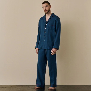 Supplier Custom Men Dark Blue Linen Pajama Set Manufacturer