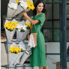 Custom Design Women Green Linen Wrap Midi Dress Manufacturer