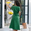 Custom Design Women Green Linen Wrap Midi Dress Manufacturer