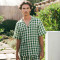 Custom Men Green Gingham Linen Nightwear Set Manufacturer