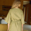 Custom Women Olive Green Belted Linen Overshirt Manufacturer