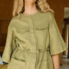 Custom Women Olive Green Belted Linen Overshirt Manufacturer